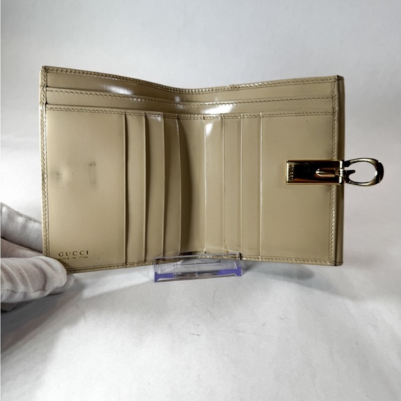 Gucci Beige Leather Bifold Wallet w/ Gold Horsebit G-Made in Italy-Box & Dusty - Picture 10 of 15